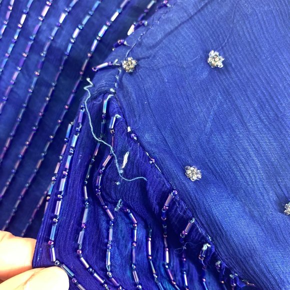 Vintage Anjumun Womens Beaded Blouse Tunic Size L/XL Blue Silk Evening Pullover - Picture 10 of 13